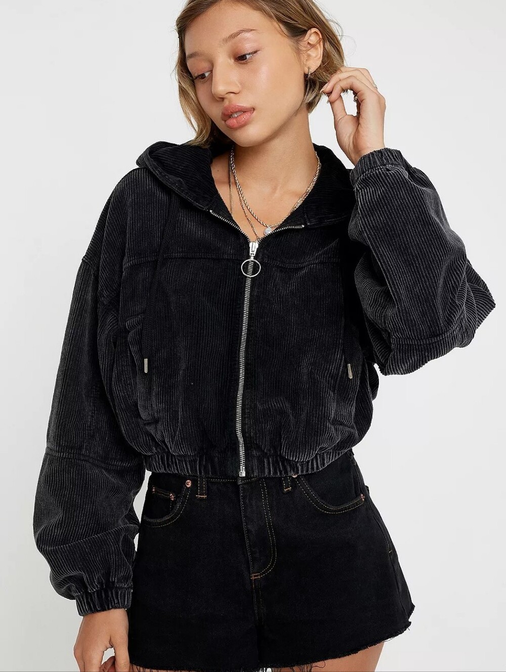 BDG Urban Outfitters Acid Wash Corduroy Crop Hooded Jacket Size: Small
